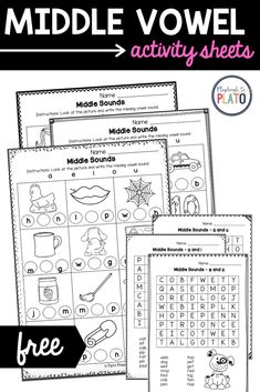 These FREE middle vowel activity sheets make the perfect literacy center, whole group or guided reading group activity! Kindergarten and first graders will love blending and segmenting CVC words and finding the middle vowel of each picture! #CVCwords #middlevowel #literacycenters