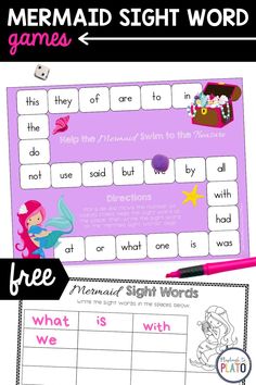 Practicing sight words will be a splash with this fun mermaid sight word game! Kids read and write sight words as they swim their way to the treasure chest. It’s a great addition to your literacy centers and word work time. Snag your FREE game today! #sightwordgames #wordgames #literacycenters